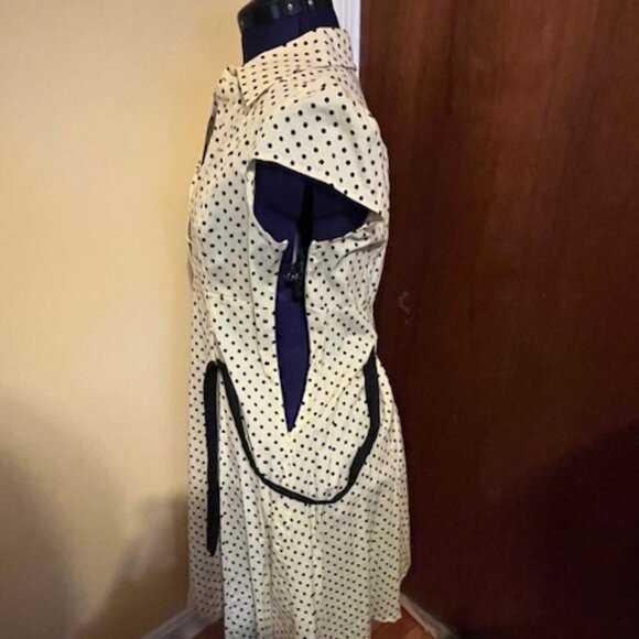 Retro Fit and Flare Polka Dot Dress Yellow with Black dots and sash belt. - Picture 5 of 8